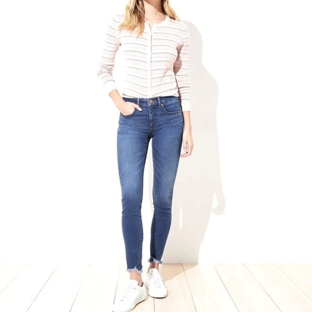 Loft Frayed Hem Skinny Ankle Jeans